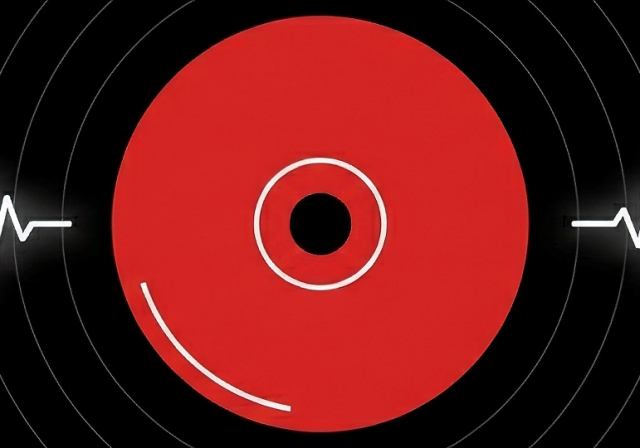 Dad’n’Bass Artwork mit roter Vinyl, pulsierenden Wellen und kraftvoller EDM-Atmosphäre für Musikveröffentlichungen